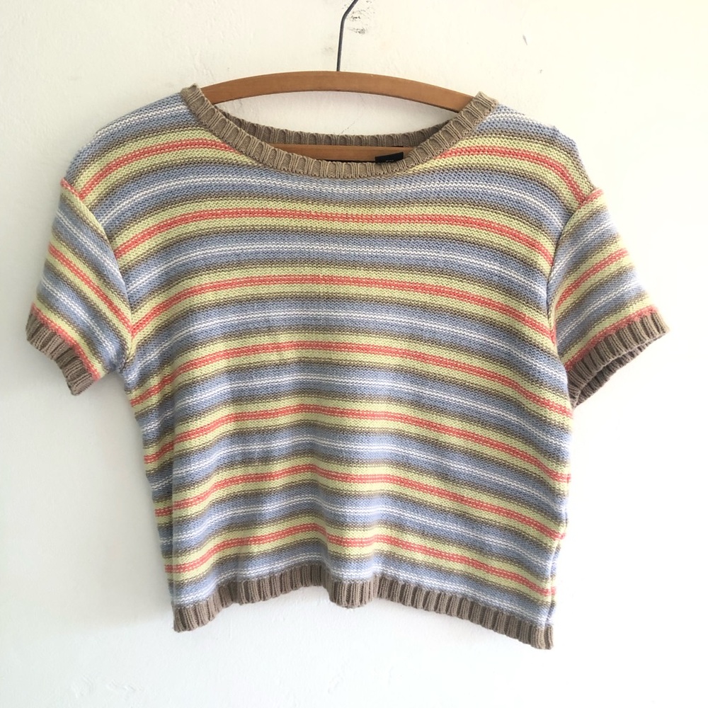 Erika Sweater Womens L Multicolor Striped Crew Neck Short Sleeve Dopaminecore